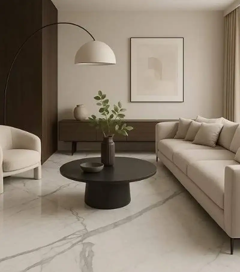 Statuario marble slab showing bold grey veining on white background