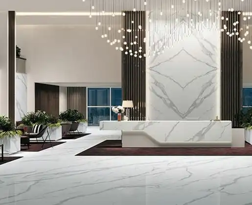 Statuario marble slab with bold grey veining on white surface