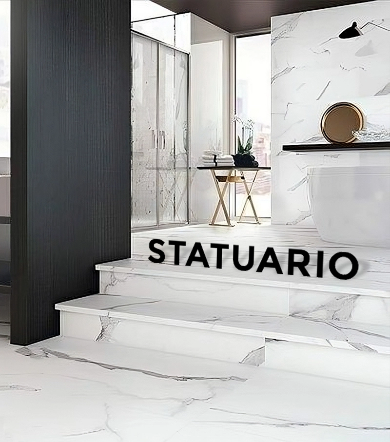 Statuario marble used in modern interior flooring and wall cladding