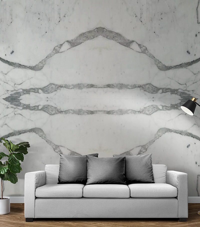 Close up of natural Statuario marble vein patterns and surface texture